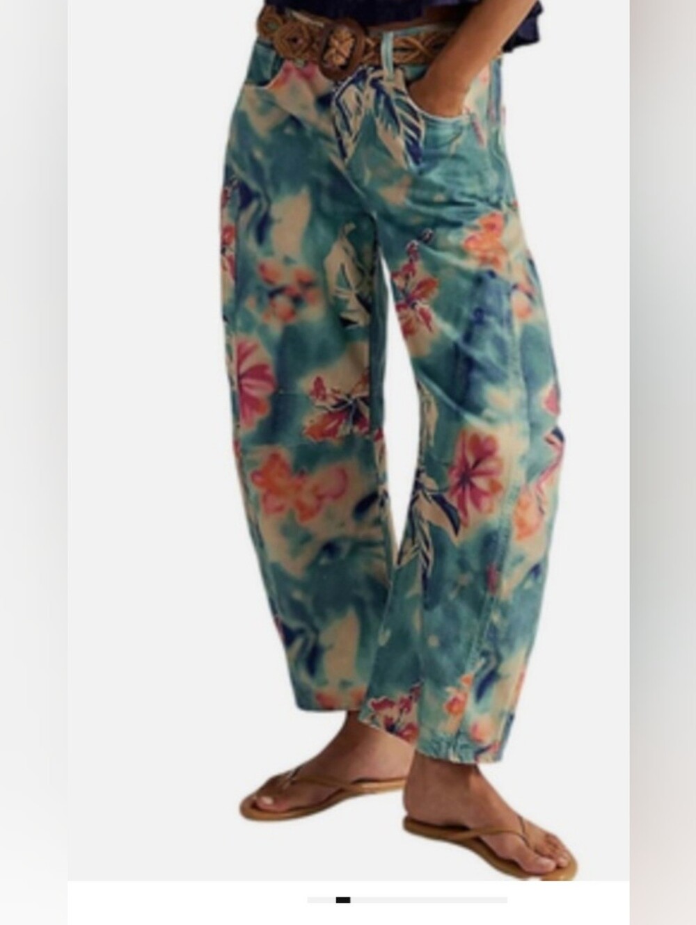 Free People Good Luck Barrel Jeans Pool Floral 30 - Picture 2 of 15